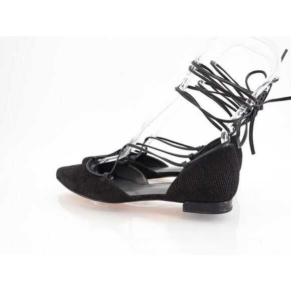 Stuart Weitzman Gilligan Ballet Flats Lace Up Pointed Toe Black Size 6 M Leather - Picture 5 of 12